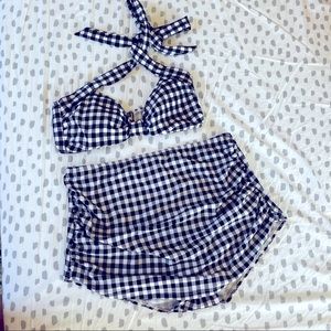 Esther Williams swim two piece high waist gingham bikini.